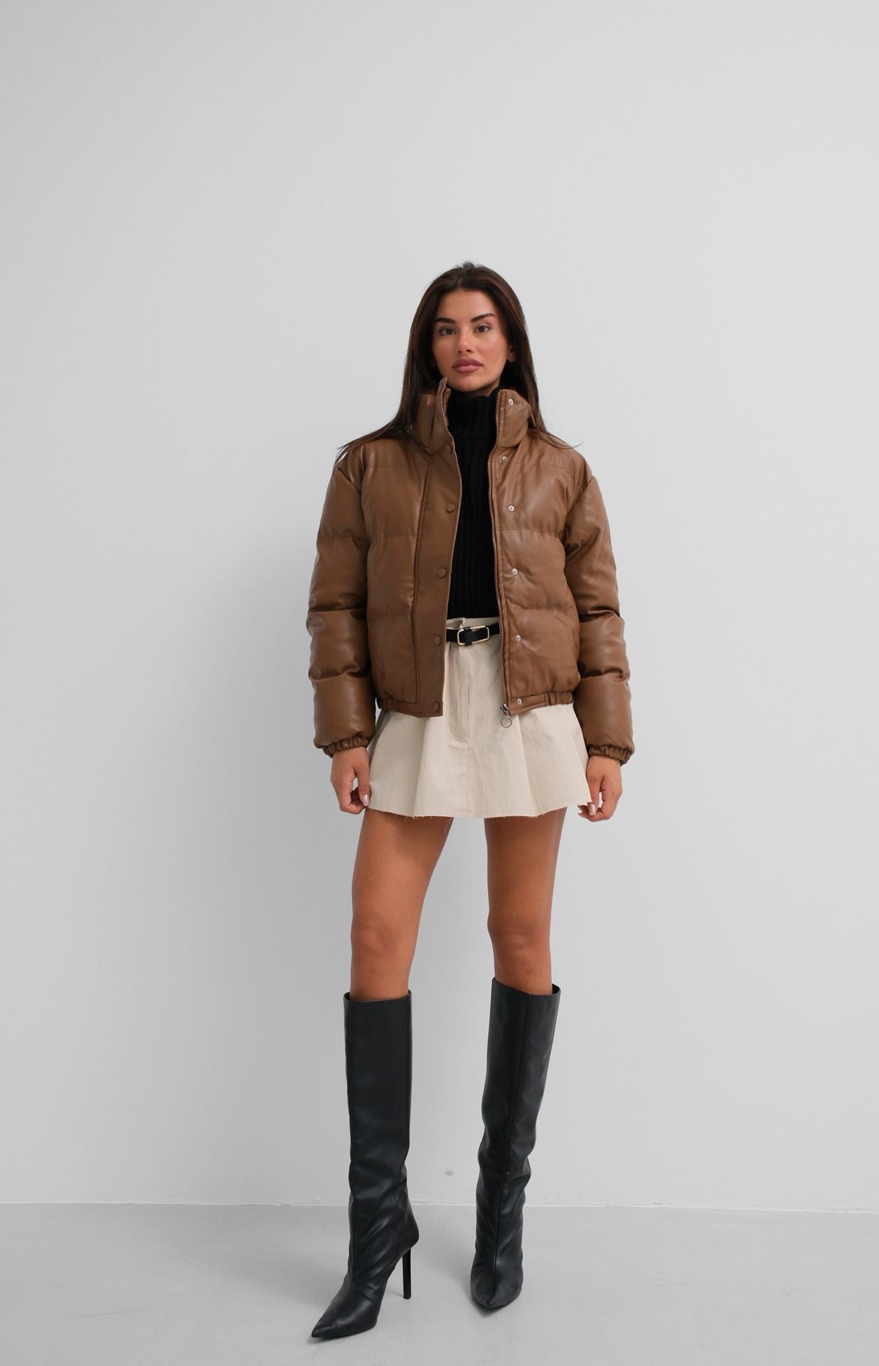 Leather Puffer Jacket - Tan