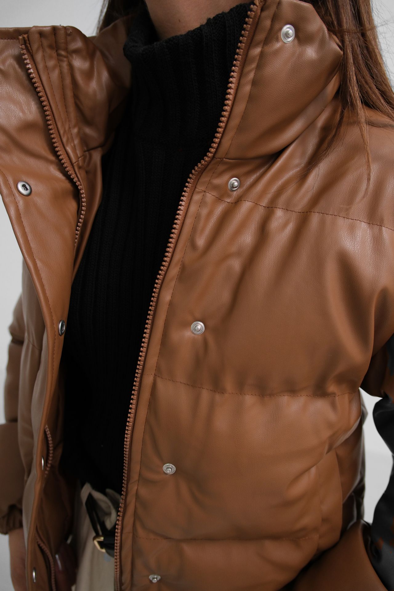 Leather Puffer Jacket - Tan