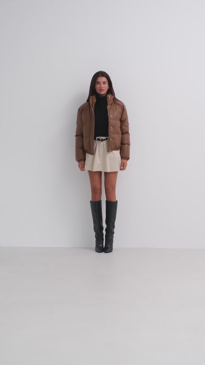 Leather Puffer Jacket - Tan